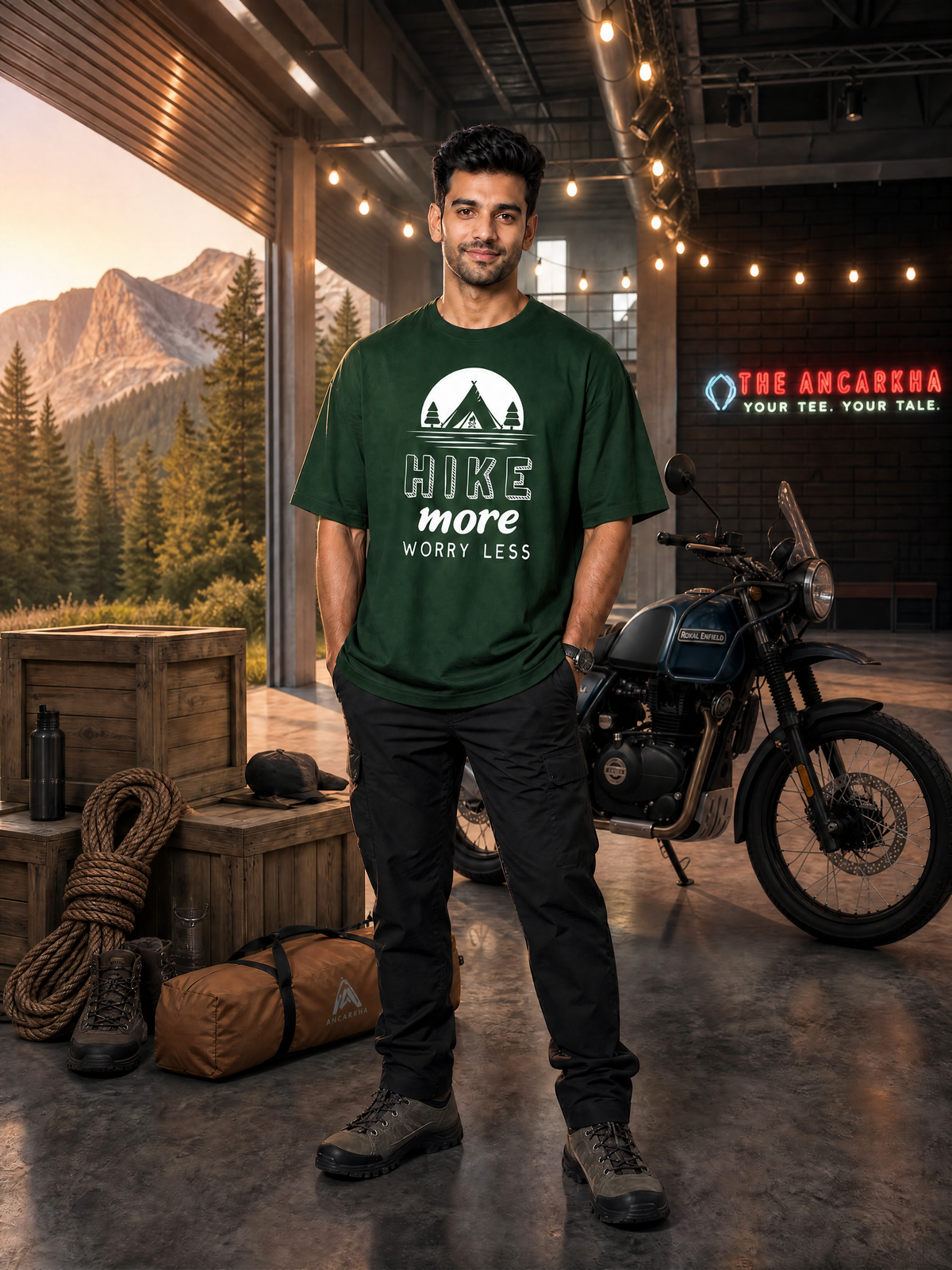 Camping -🌙 Hike More Worry Less - Unisex Oversized Classic T-Shirt