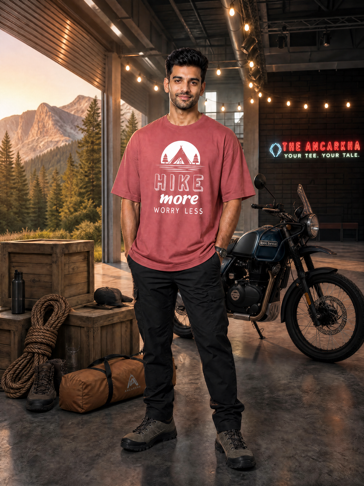 Camping -🌙 Hike More Worry Less - Unisex Oversized Classic T-Shirt