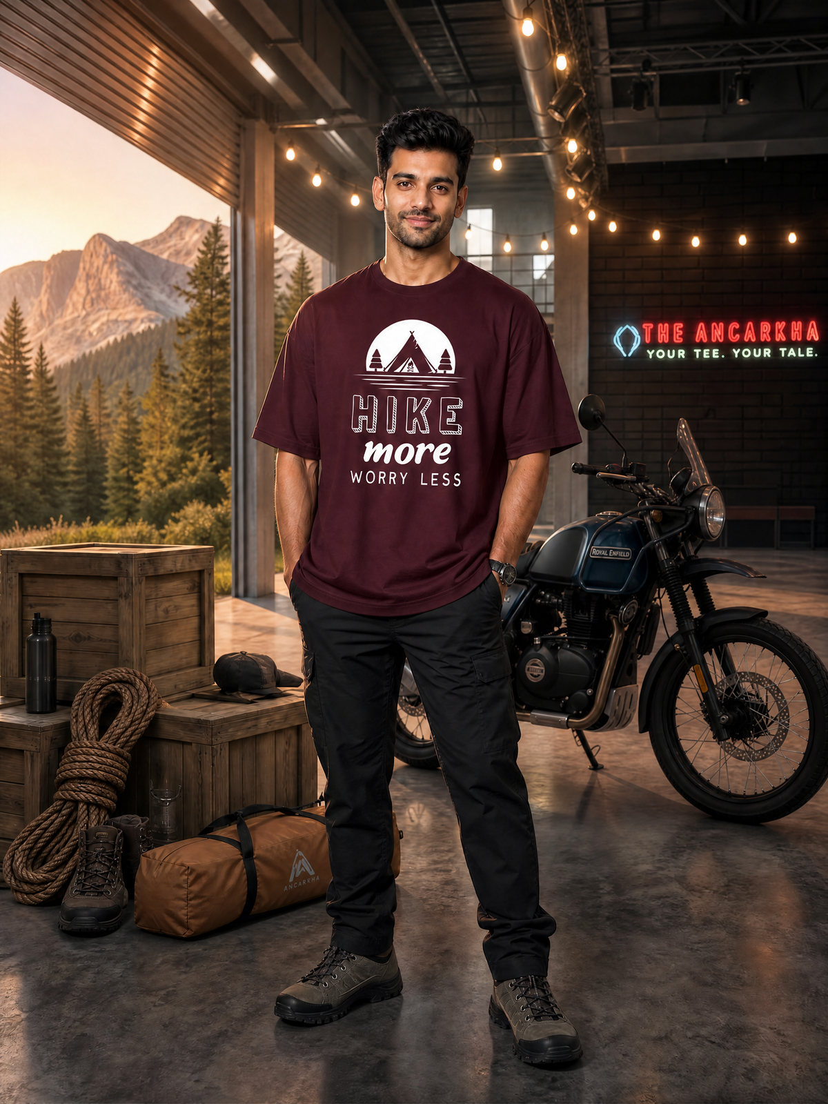 Camping -🌙 Hike More Worry Less - Unisex Oversized Classic T-Shirt