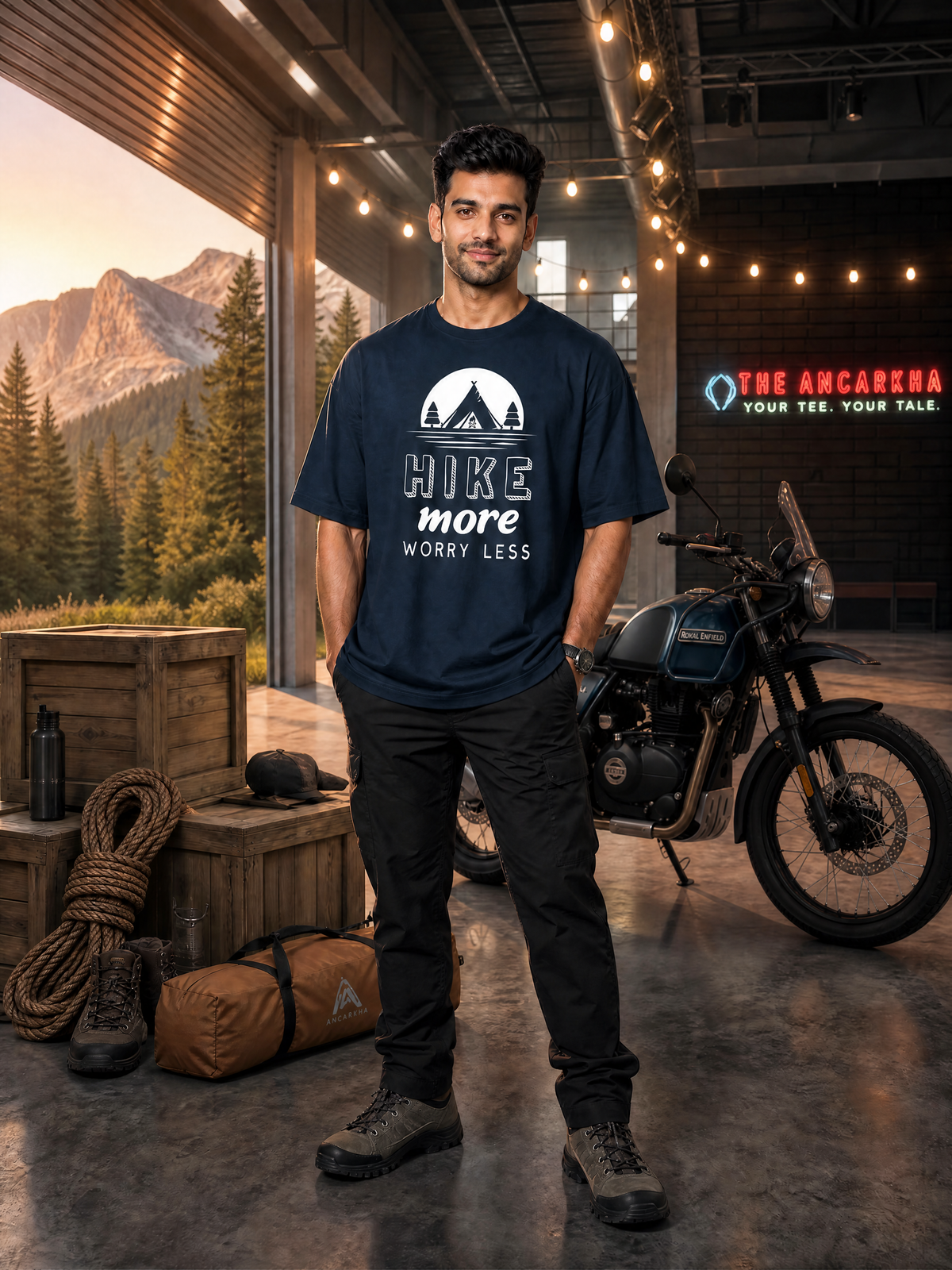 Camping -🌙 Hike More Worry Less - Unisex Oversized Classic T-Shirt