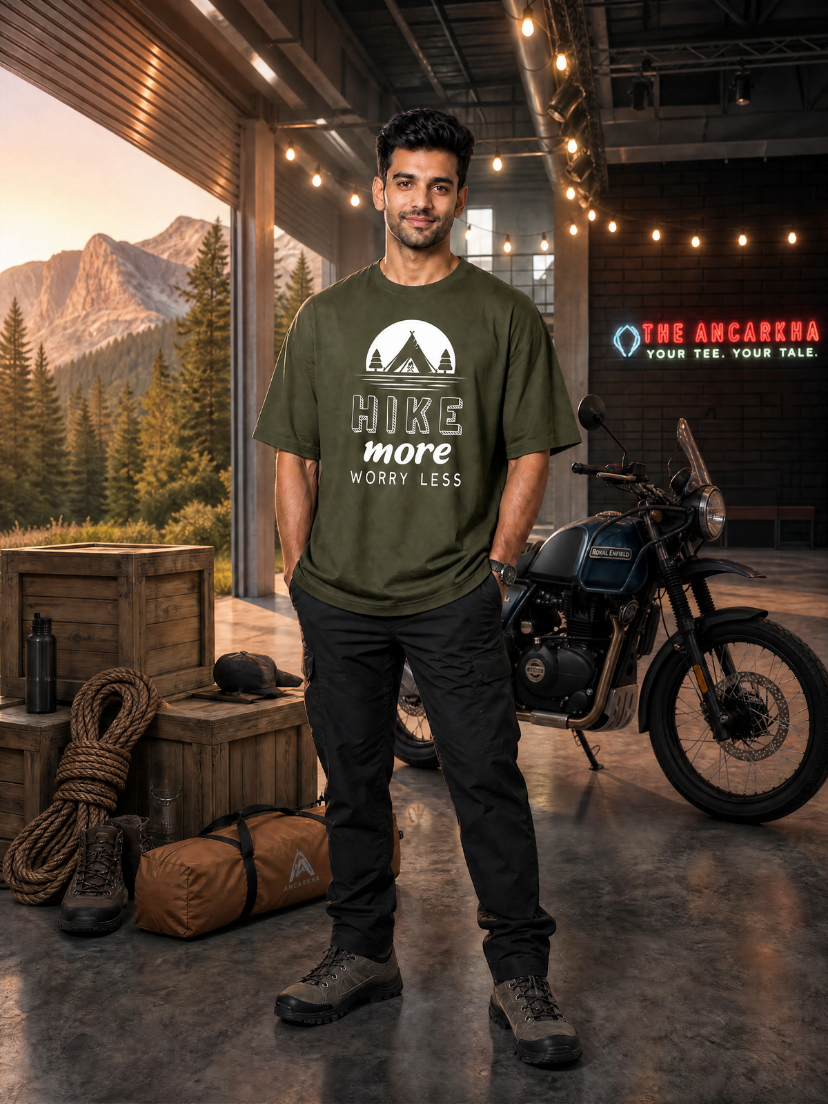 Camping -🌙 Hike More Worry Less - Unisex Oversized Classic T-Shirt