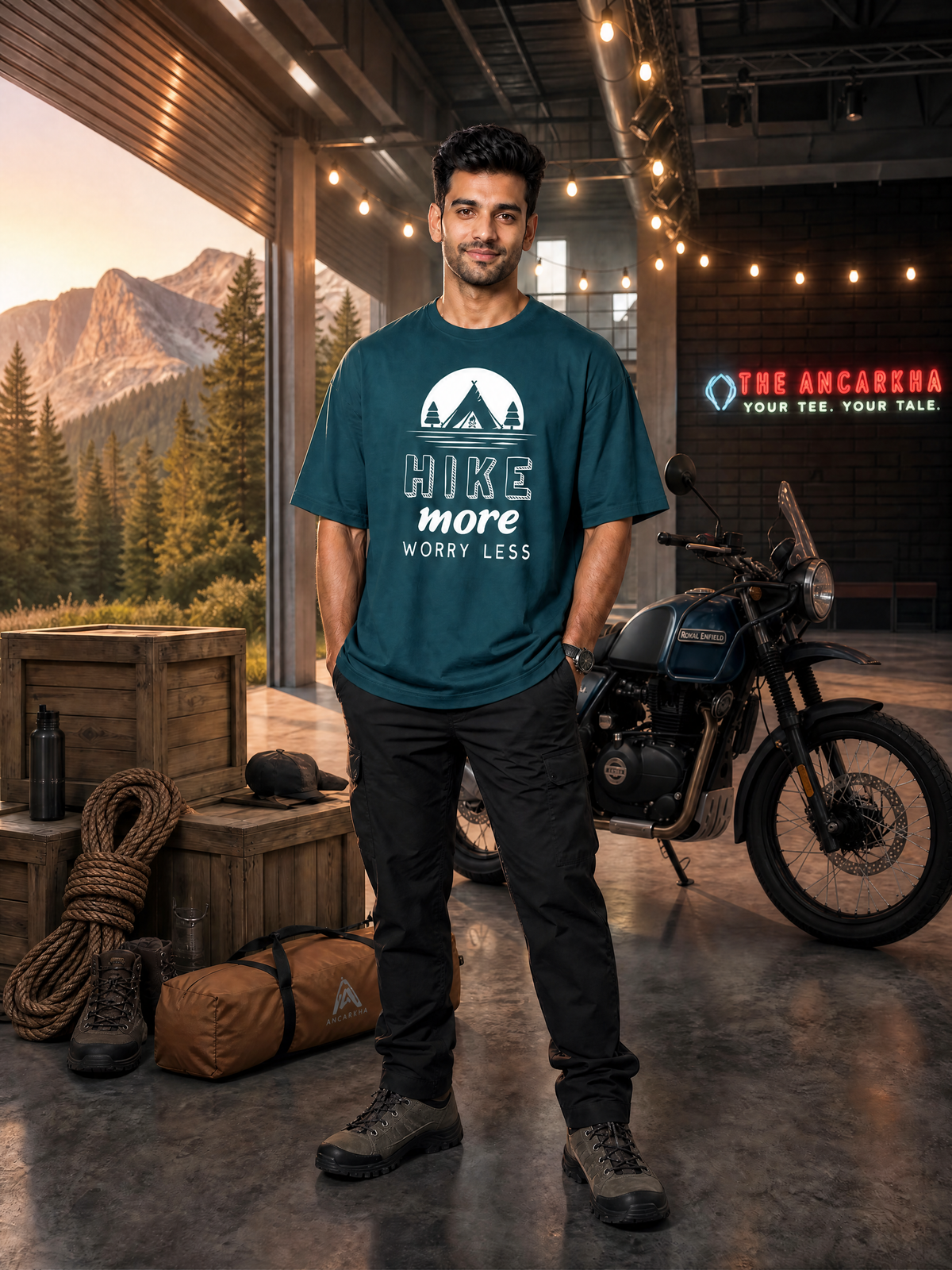 Camping -🌙 Hike More Worry Less - Unisex Oversized Classic T-Shirt