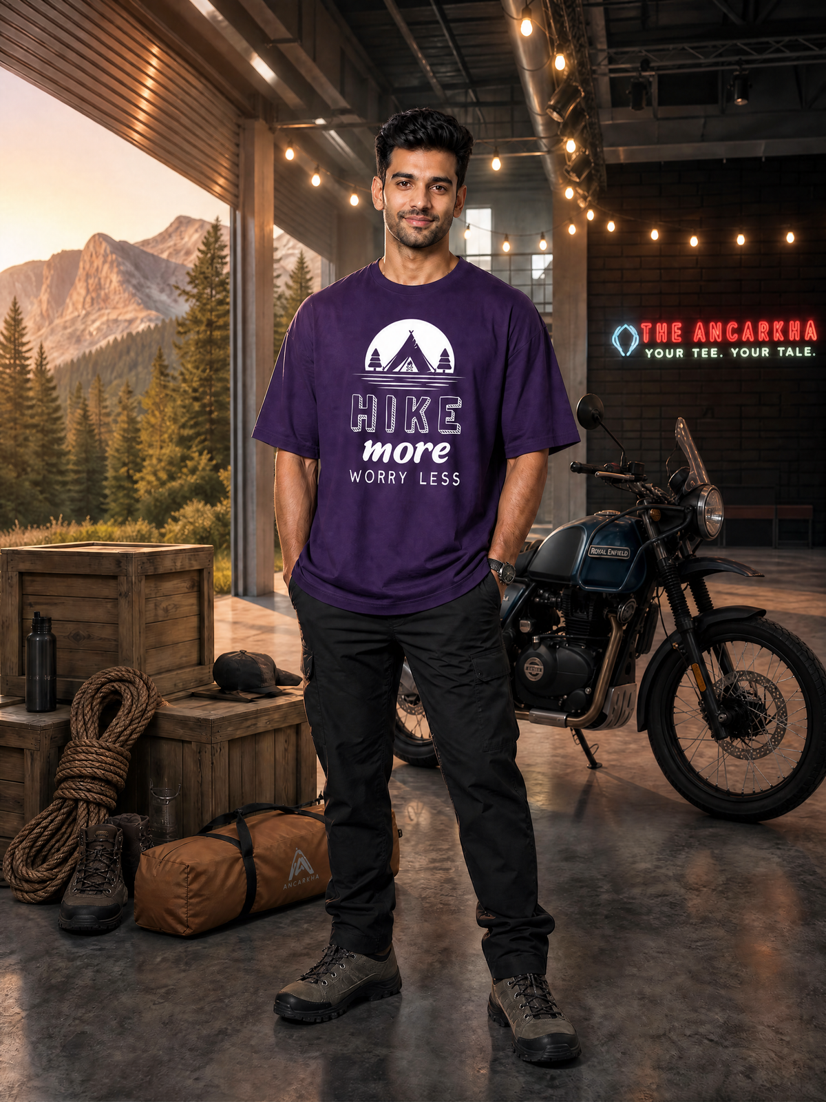 Camping -🌙 Hike More Worry Less - Unisex Oversized Classic T-Shirt
