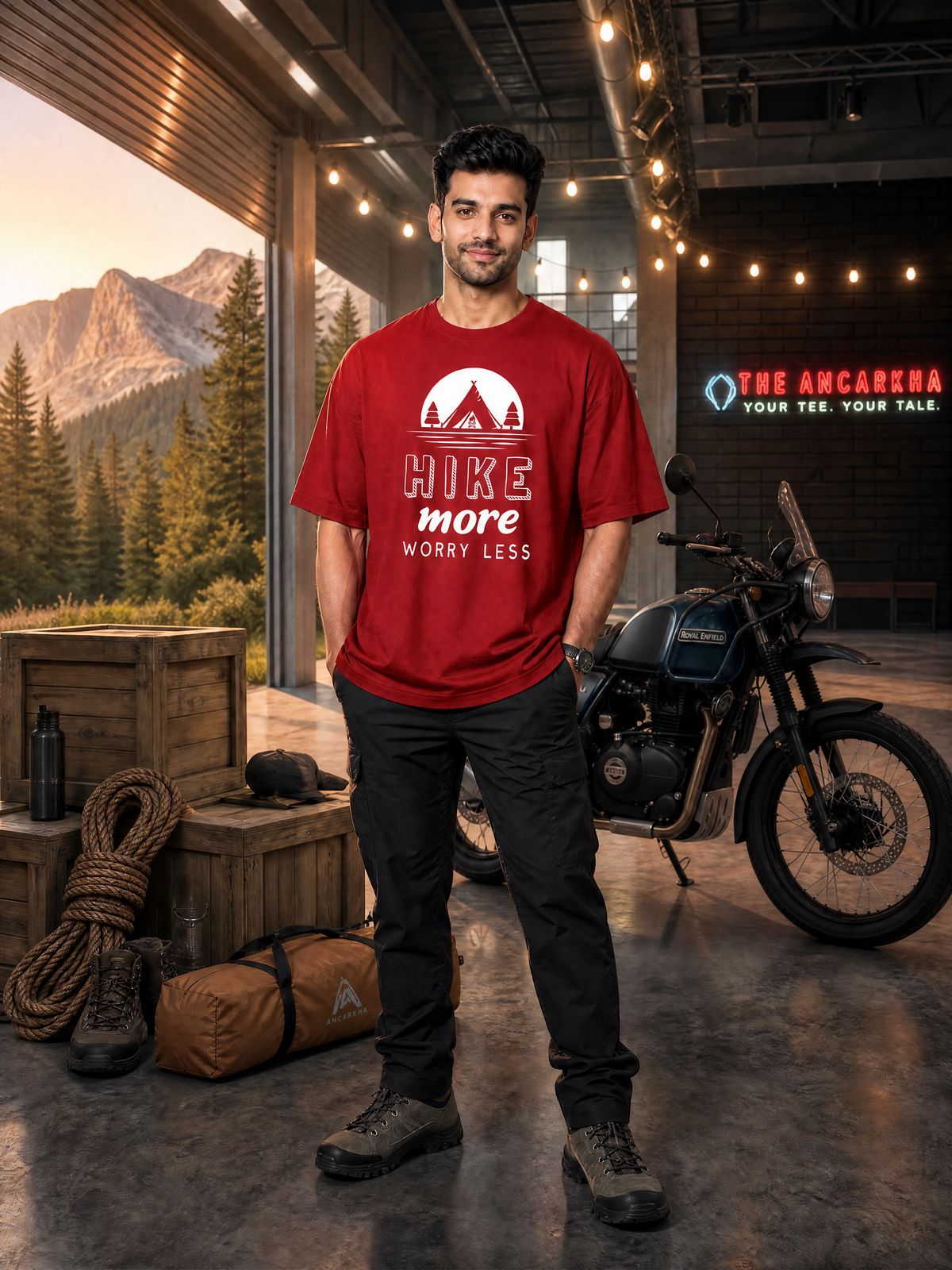 Camping -🌙 Hike More Worry Less - Unisex Oversized Classic T-Shirt