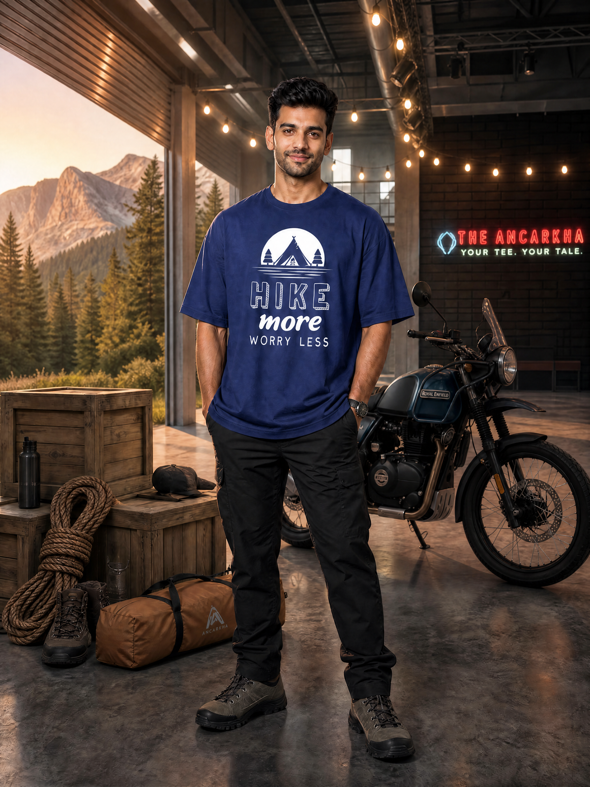 Camping -🌙 Hike More Worry Less - Unisex Oversized Classic T-Shirt