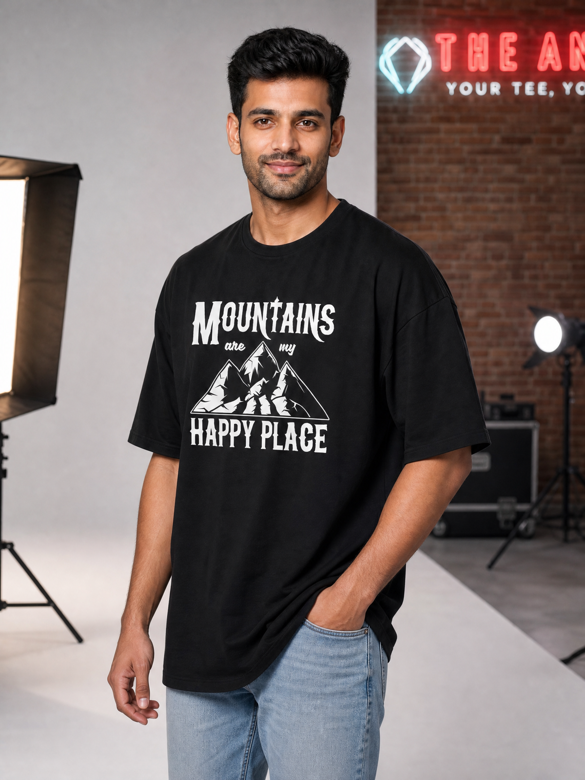 Camping - 💙 Mountains Are My Happy Place - Unisex Oversized Classic T-Shirt